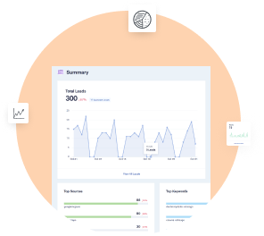 A screenshot of a website traffic report on a peach-coloured circle shaped background