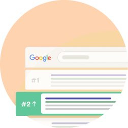 An infographic of a Google search bar with two bars underneath labelled #1 and #2