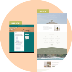 Before and after infographic screenshot of a website design