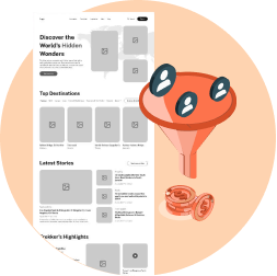 A screenshot of a business sales funnel platform with an infographic of a red funnel with money underneath it